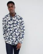 Stradivarius Flower Print Long Sleeve Shirt In Black - Black