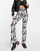 Topshop Highwaisted Bengaline Flared Pant In Graphic Face Print-multi
