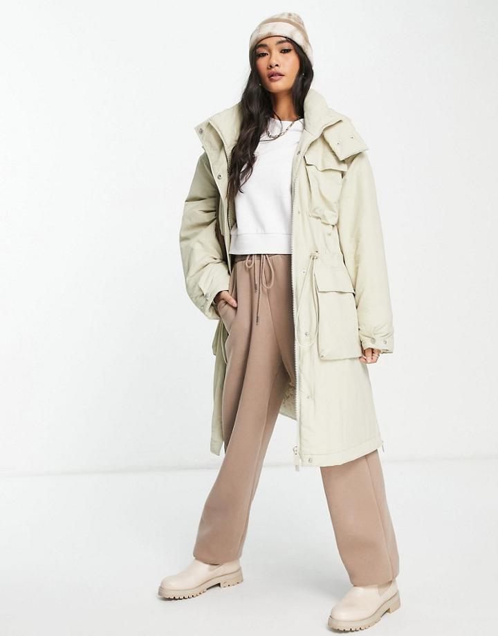 Asos Edition Utility Parka With Pocket Detail In Sand-brown