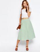 Asos Full Midi Skirt In Linen - Mint