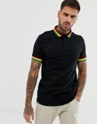 Asos Design Polo Shirt With Bright Contrast Tipping In Black