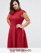 Praslin Plus Skater Dress With Lace Sleeves - Red