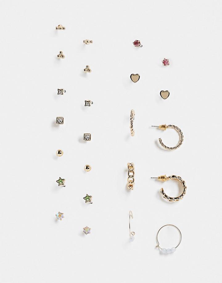 Topshop Princess 12 X Multipack Earrings In Crystal And Gold Mix