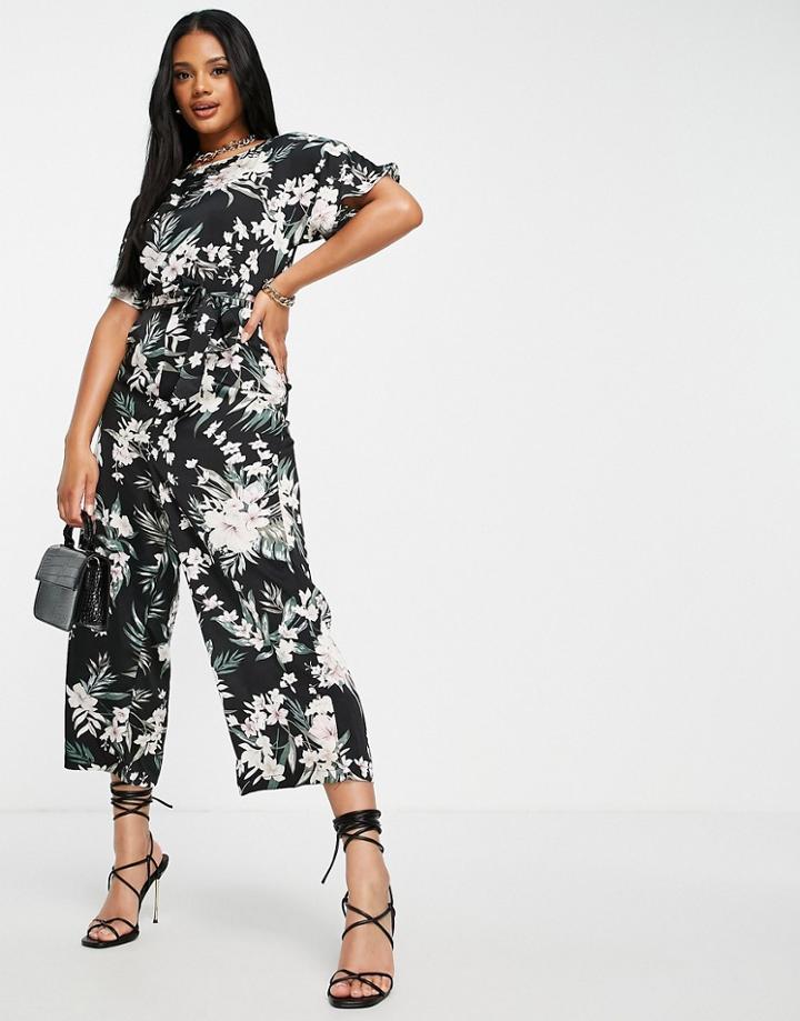 Ax Paris Culotte Leg Jumpsuit In Floral-multi