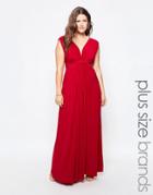 Goddiva Plus Knot Front Maxi Dress - Coral