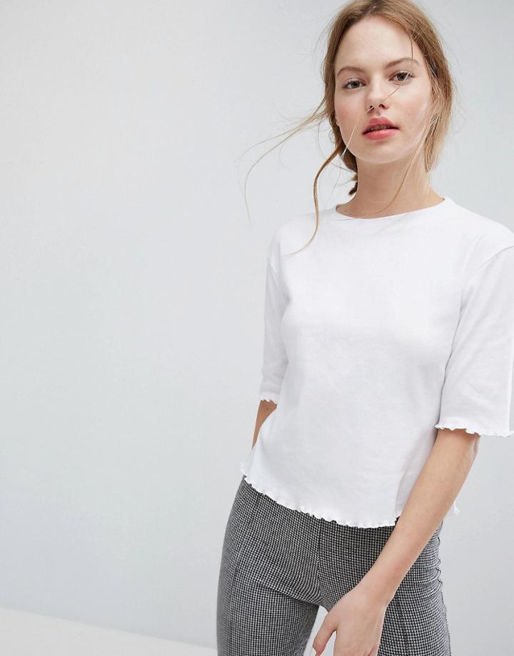 Plain Studios T-shirt With Crinkle Frill Hems - White