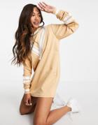 Unique21 Varsity Sweatshirt Dress In Camel & White-multi