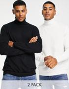 Asos Design 2 Pack Cotton Turtleneck Sweater In Black & White Save-multi