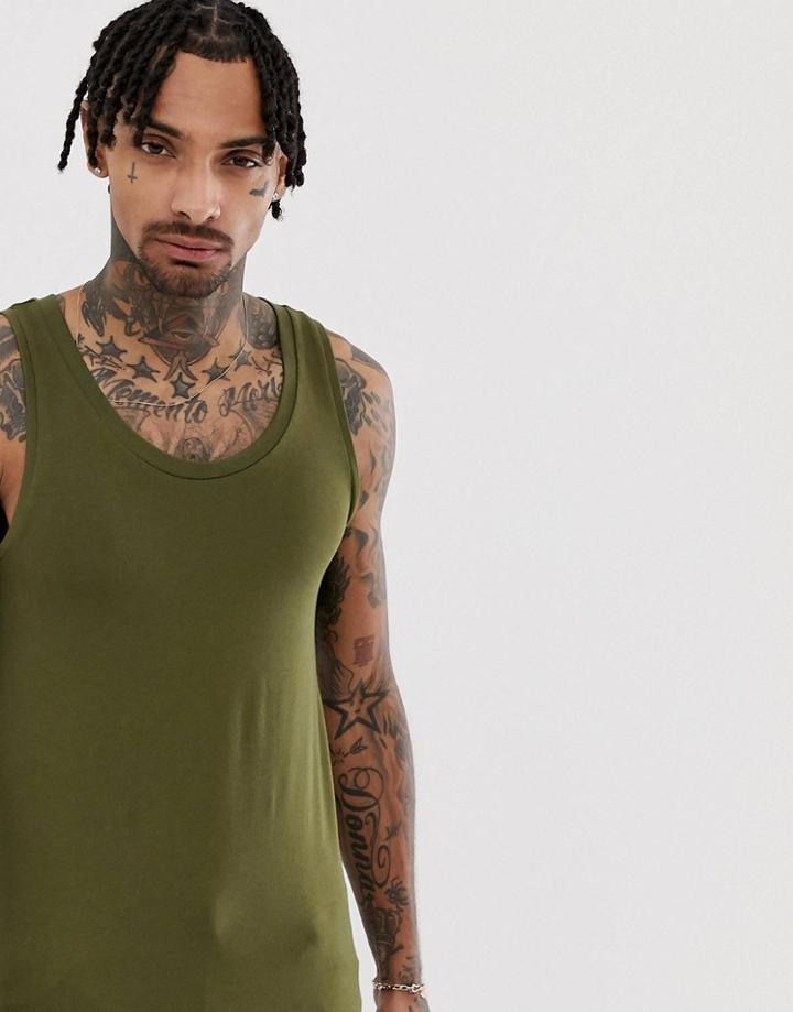 Asos Design Organic Muscle Fit Tank In Khaki - Green
