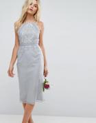 Asos Wedding Embellished Lace Insert Pencil Midi Dress - Multi