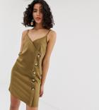 River Island Cami Dress With Asymmetric Button Detail In Khaki - Green