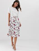 Vila Floral Uneven Hem Skirt - Multi
