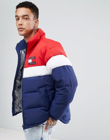 Tommy Jeans 90's Capsule Puffer Jacket Icon Colors In Navy/white/red - Navy