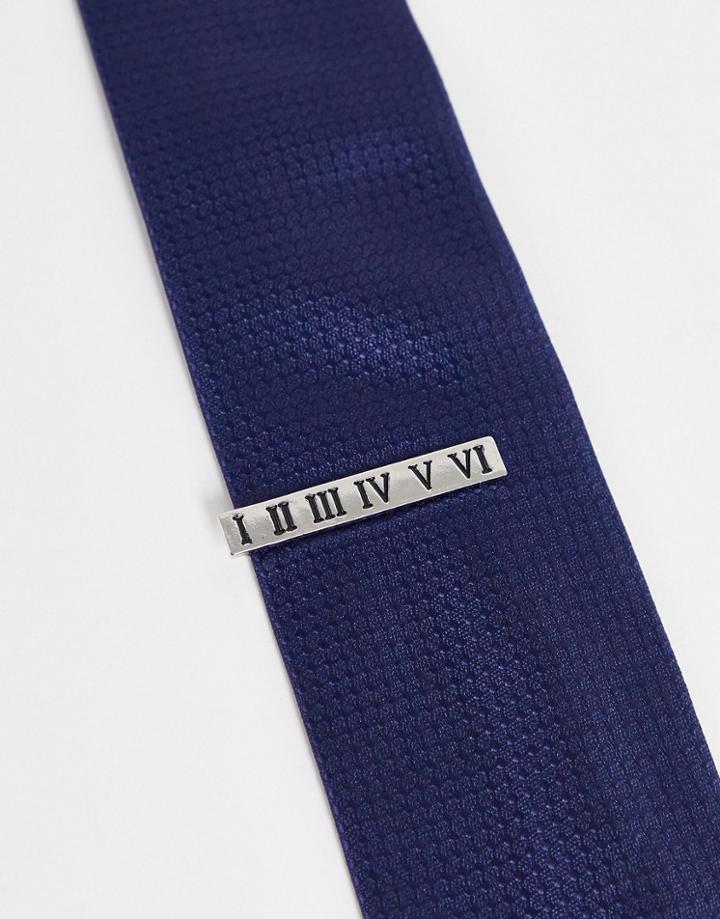 Asos Design Wedding Tie Bar With Roman Numerals In Silver Tone