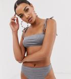 South Beach Exclusive Glitter Micro High Leg Bikini Bottom In Silver - Silver