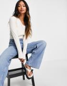 Vero Moda Ribbed Top With Asymmetric Neck In Cream-white