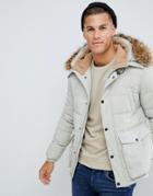 Burton Menswear Fleece Lined Puffer Jacket In Ecru - Cream