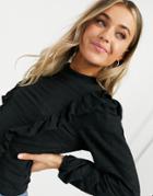 Pieces Sweater With Ruffles In Black