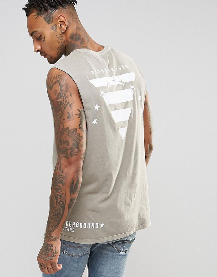 Asos Sleeveless T-shirt With Dropped Armhole And Flag Back Print - Green