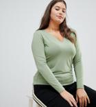 Asos Design Curve Ultimate Top With Long Sleeve And V-neck - Green