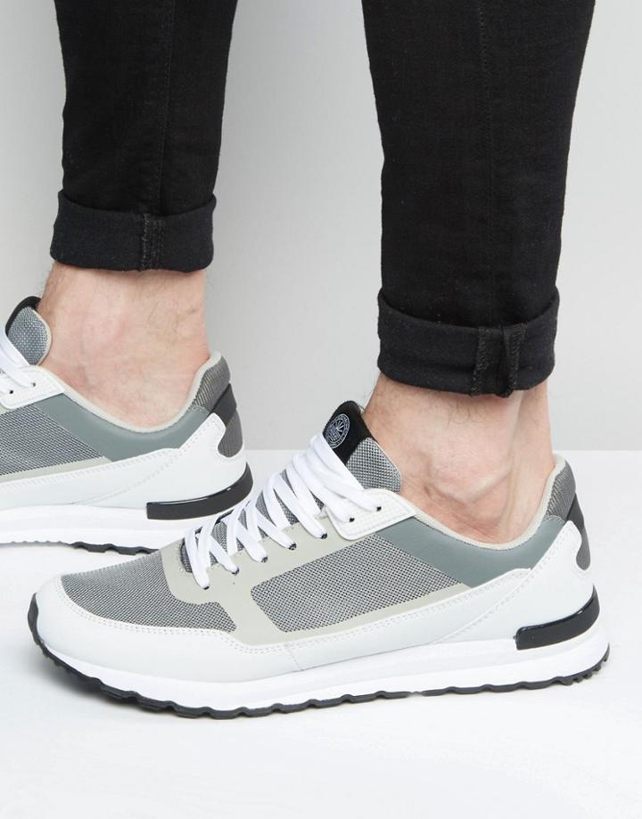Pull & Bear Two-tone Trainers In White And Grey - White
