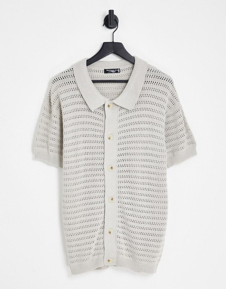Mennace Knitted Button Through Polo In Beige-neutral