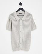 Mennace Knitted Button Through Polo In Beige-neutral