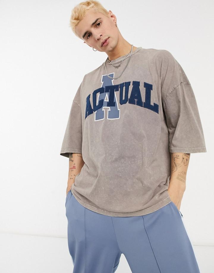 Asos Actual Oversized Washed T-shirt With Terry Applique Front Print In Neutral-white