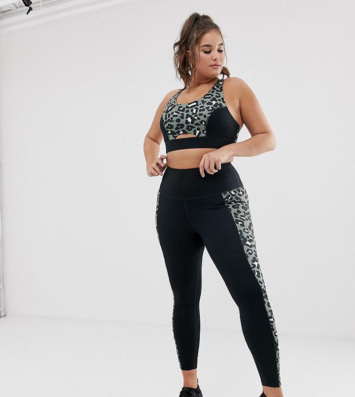 Wolf & Whistle Plus Khaki Leopard Print Leggings-green
