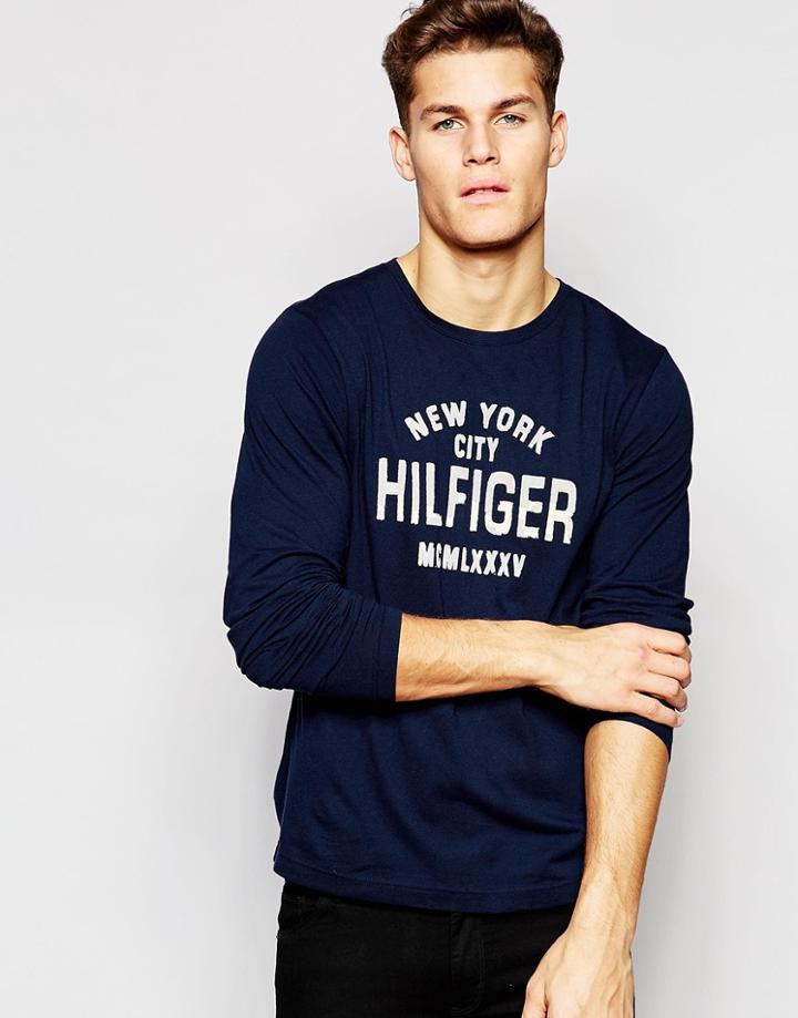 Tommy Hilfiger Long Sleeve T-shirt With New York Print In Navy - Navy