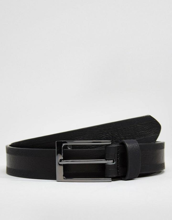 Asos Smart Belt With Stripe Emboss - Black