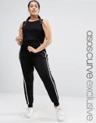 Asos Curve Casual Jumpsuit With Contrast Tipping & Stripe - Black