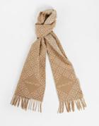 Gant Wool Scarf In Tan With All Over Logo-brown