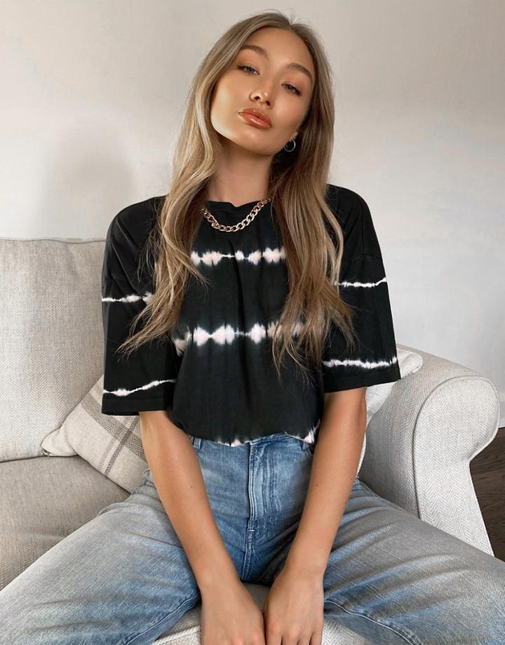 Asos Design Oversized T-shirt In Tie Dye Stripe-grey
