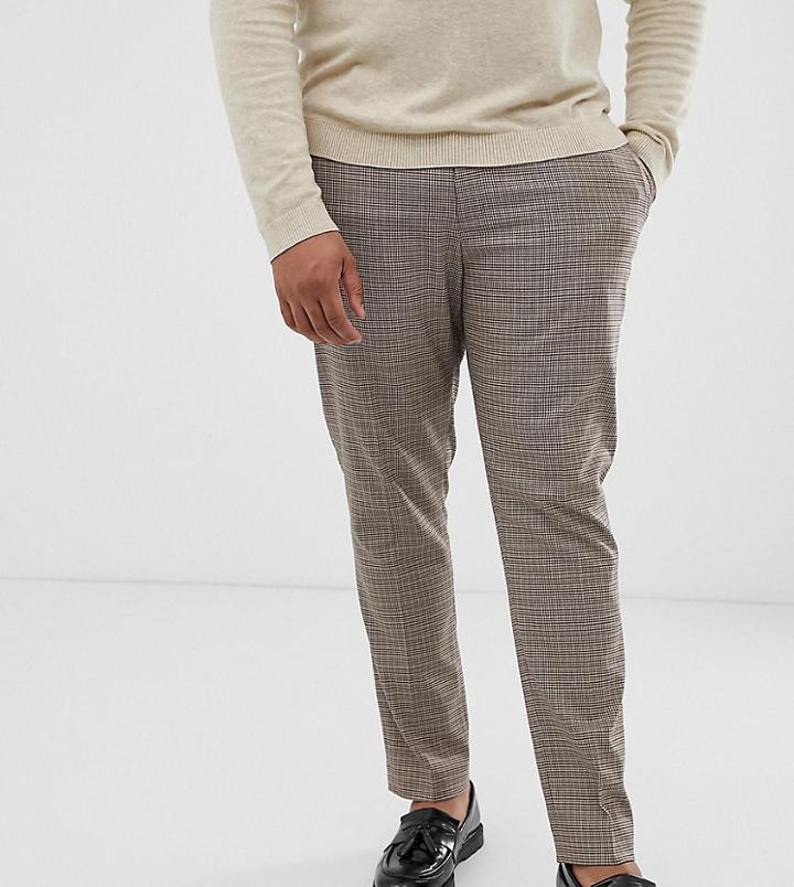 Asos Design Plus Skinny Smart Pants In Red And Camel Check - Brown
