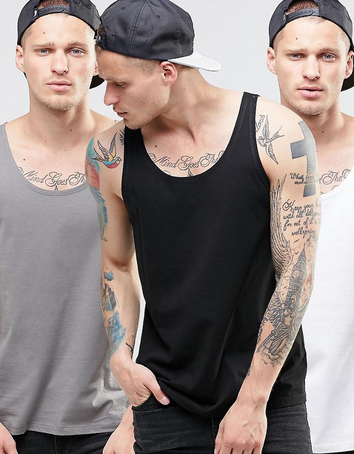 Asos 3 Pack Tank With Relaxed Skater Fit Save - Multi