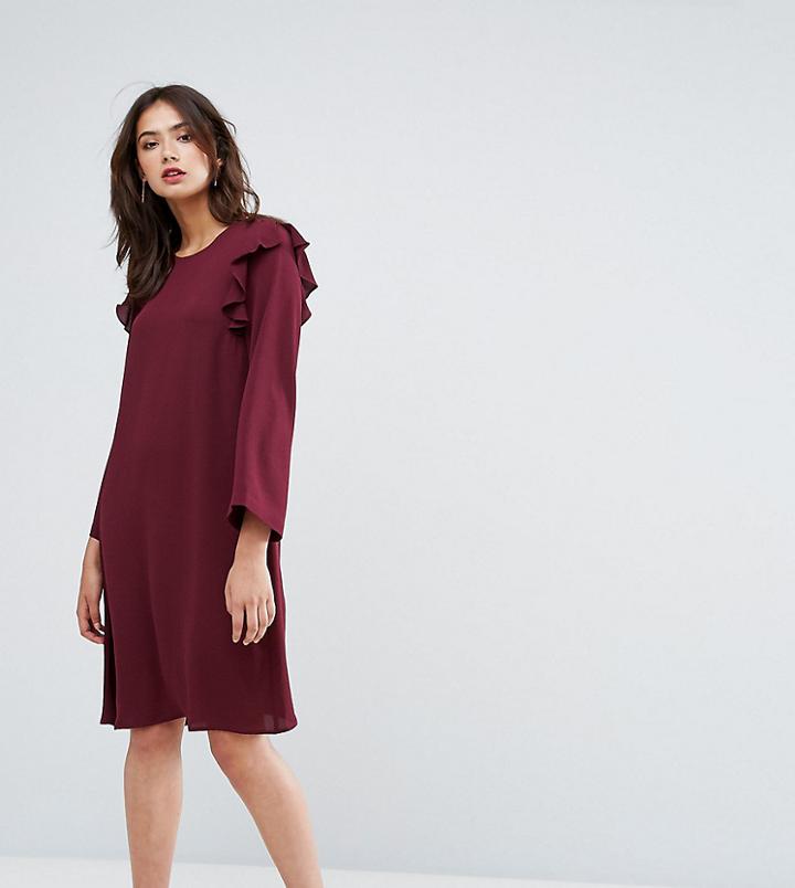 Y.a.s Tall Ruffle Flared Sleeve Shift Dress - Red