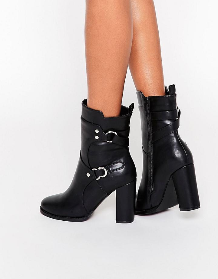 Park Lane Strap Ring Heeled Calf Boots - Black