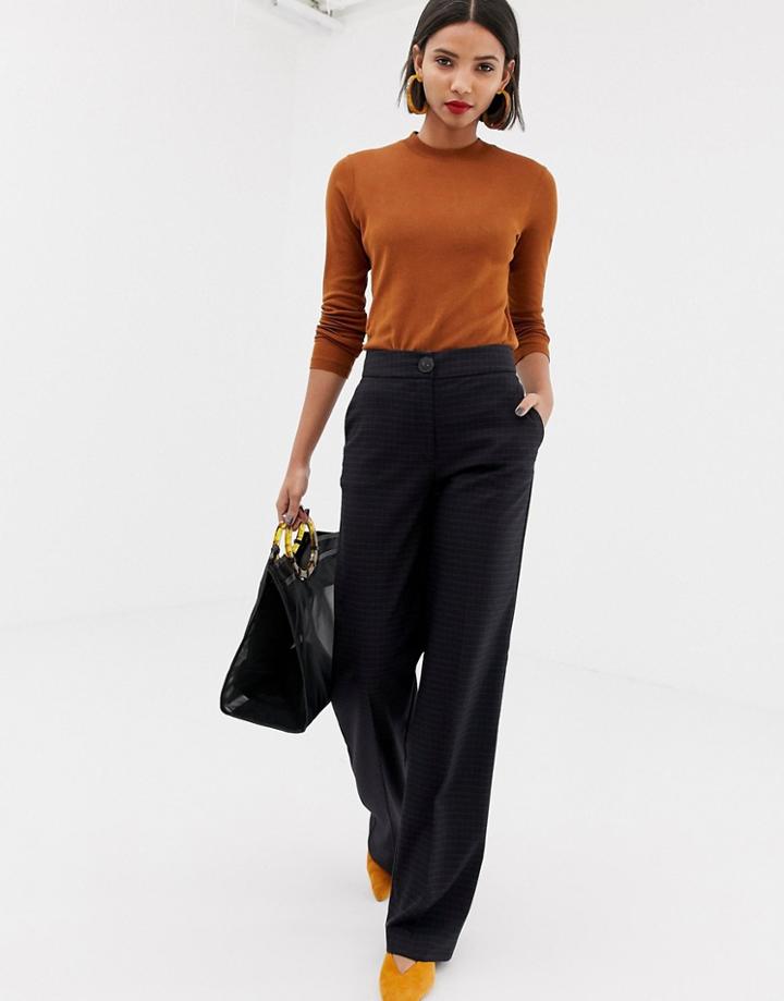 Mango High Waist Pants In Gray Check - Gray