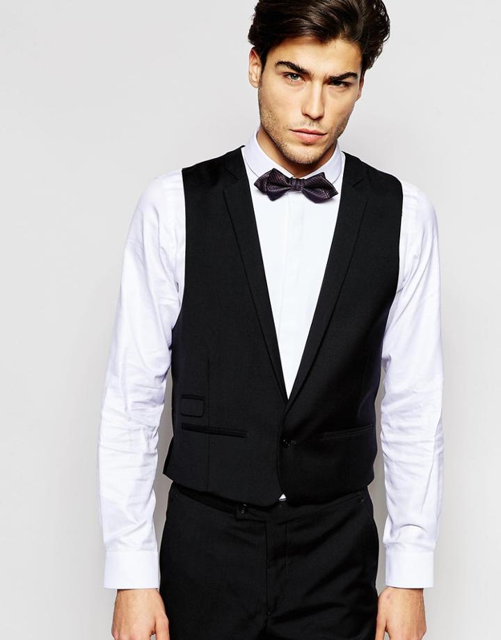 Hart Hollywood By Nick Hart 100% Wool Vest With Lapel In Slim Fit - Black