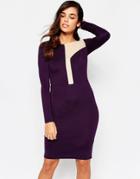 Amy Childs Camilla Midi Dress With Asymetric Mesh Panel Detail - Purple