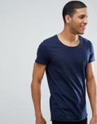 Jack & Jones Essentials Longline T-shirt With Raw Neck - Navy