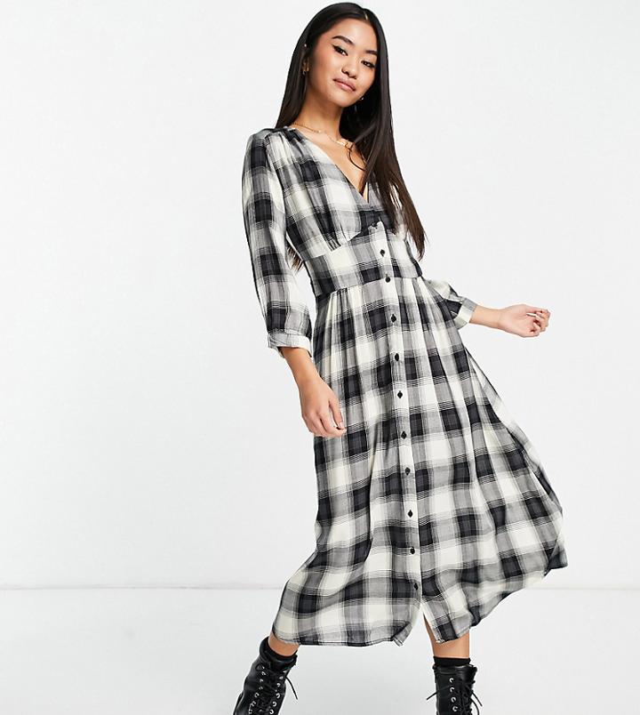 Stradivarius Long Sleeve Midi Dress In Check-multi
