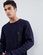 French Connection 100% Cotton Logo Cable Knit Sweater-navy