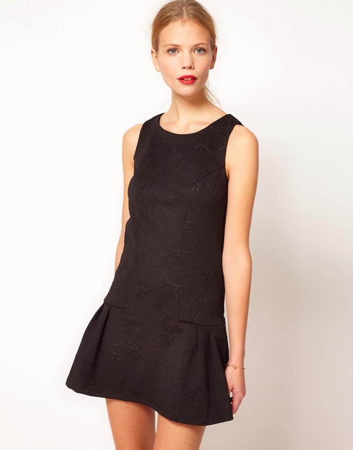 Oasis Embossed Dress With Drop Waist - Black