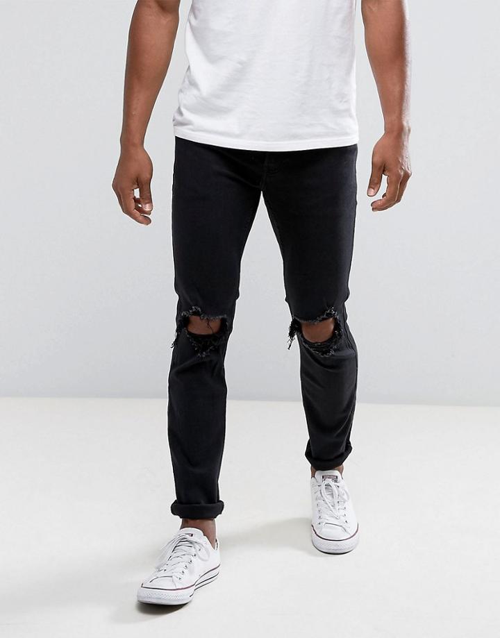Hollister Jeans Skinny Fit Destroyed Black Wash - Black