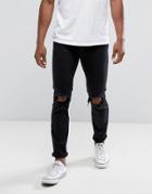 Hollister Jeans Skinny Fit Destroyed Black Wash - Black