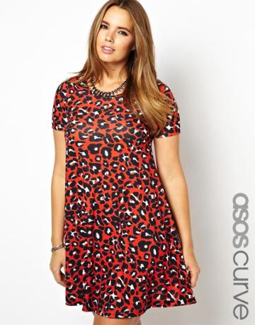 Asos Curve Swing Dress In Large Animal Print