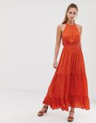 Brave Soul Skye Maxi Dress In Polka Dot-orange
