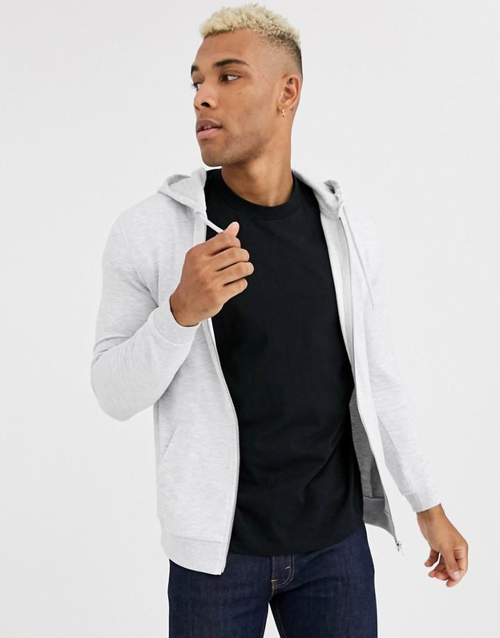 Asos Design Muscle Zip Up Hoodie In White Marl